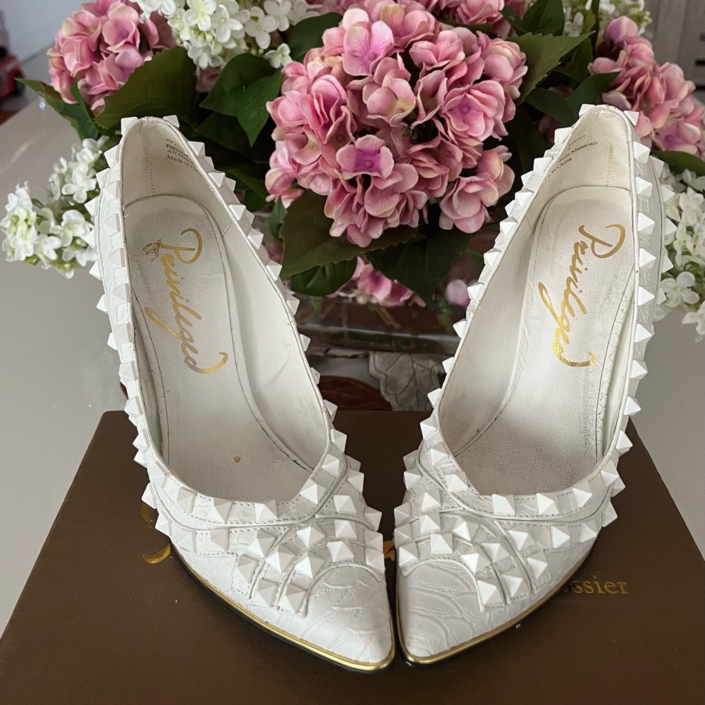 Privileged White Studded Heels